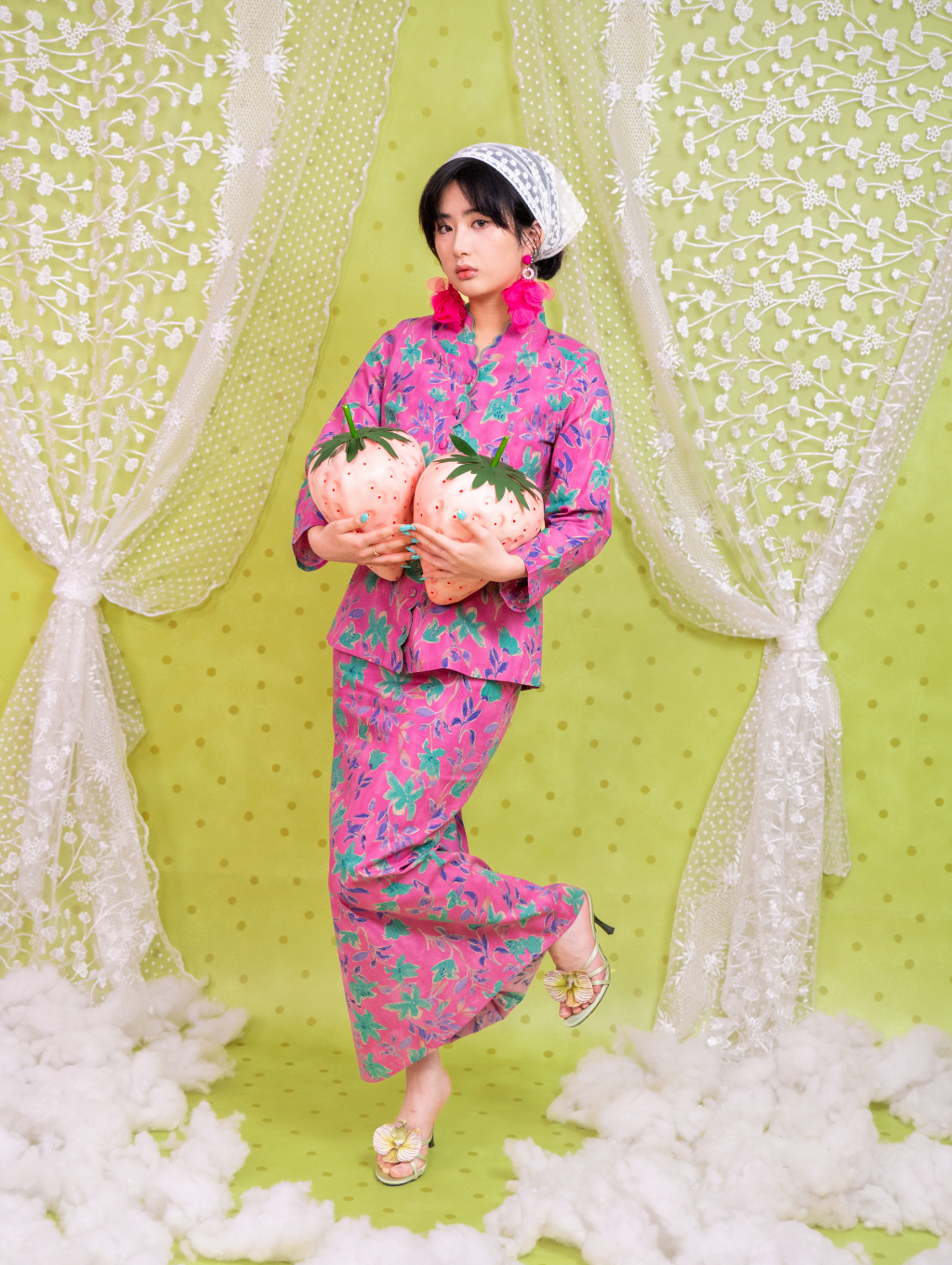 Noura Scalloped Kurung - Strawbliss Pink