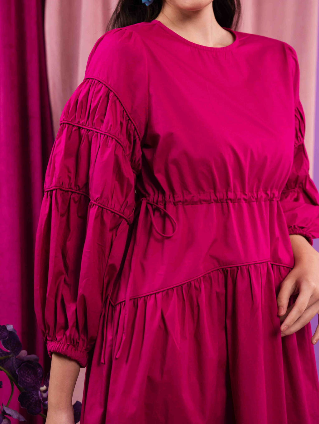 Tiffany Gathered Dress - Magenta