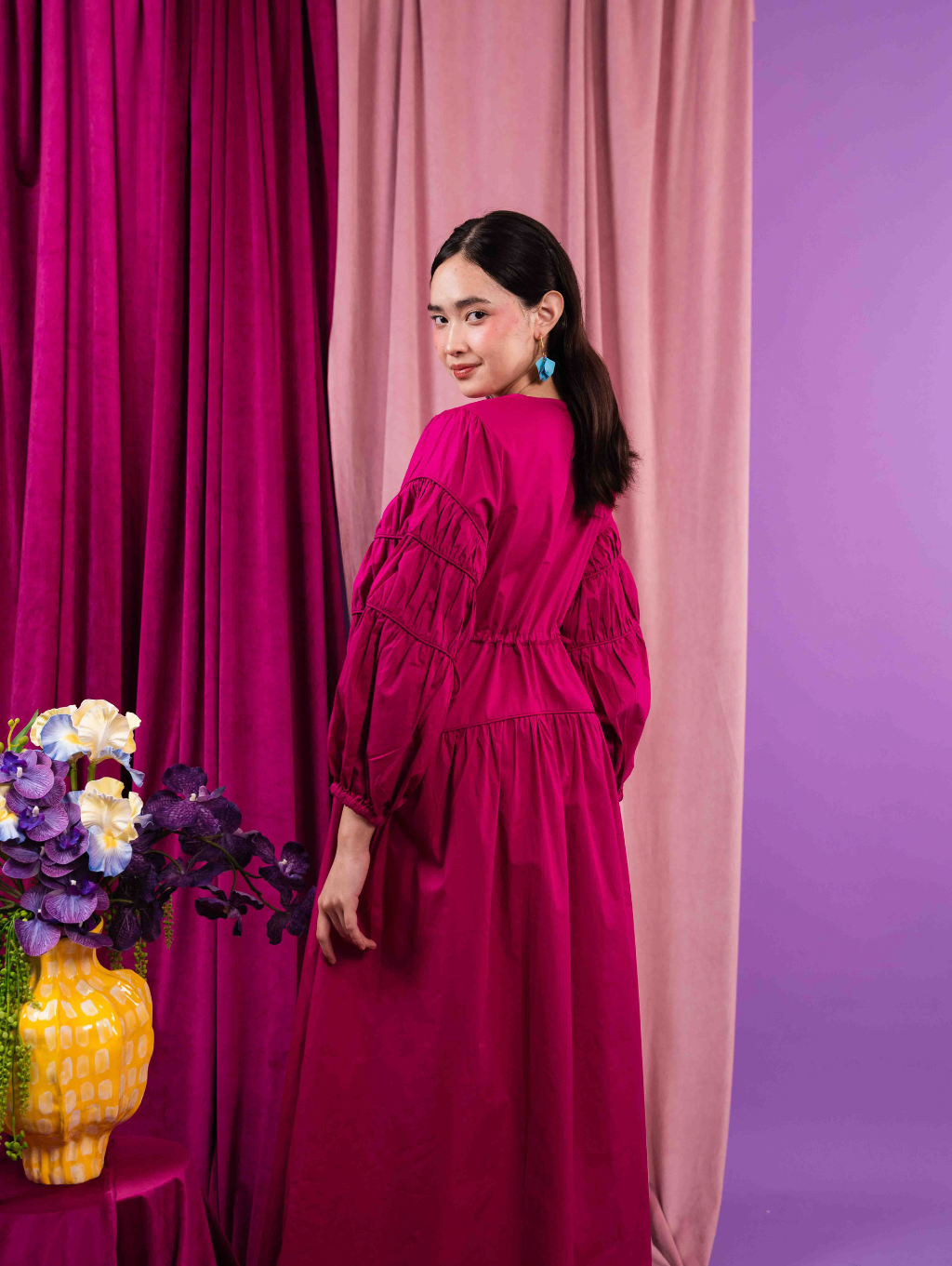 Tiffany Gathered Dress - Magenta