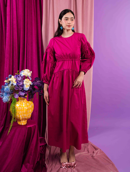 Tiffany Gathered Dress - Magenta