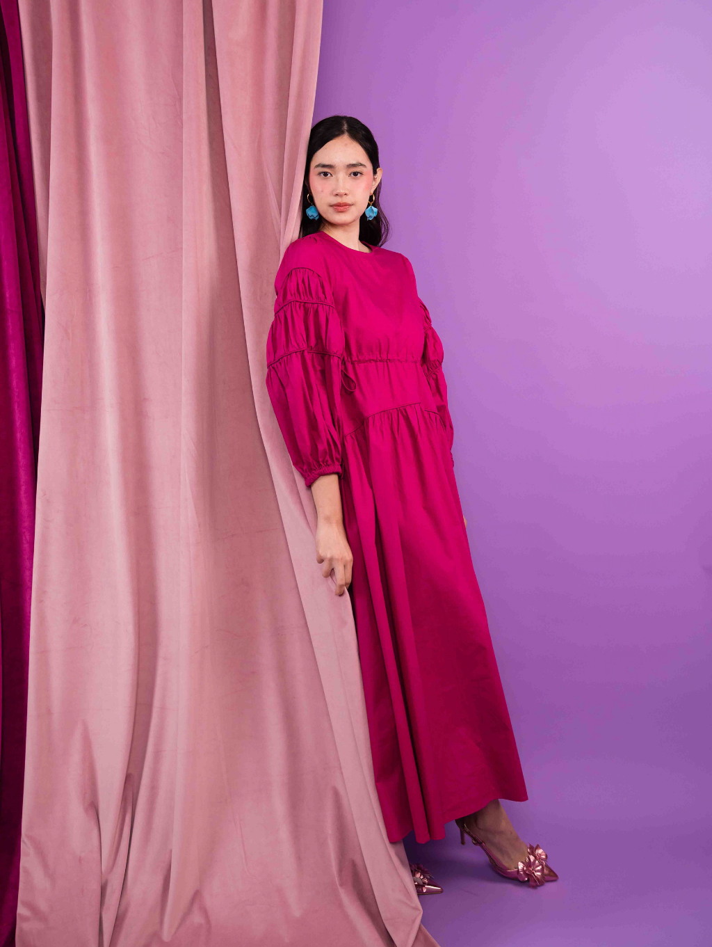 Tiffany Gathered Dress - Magenta