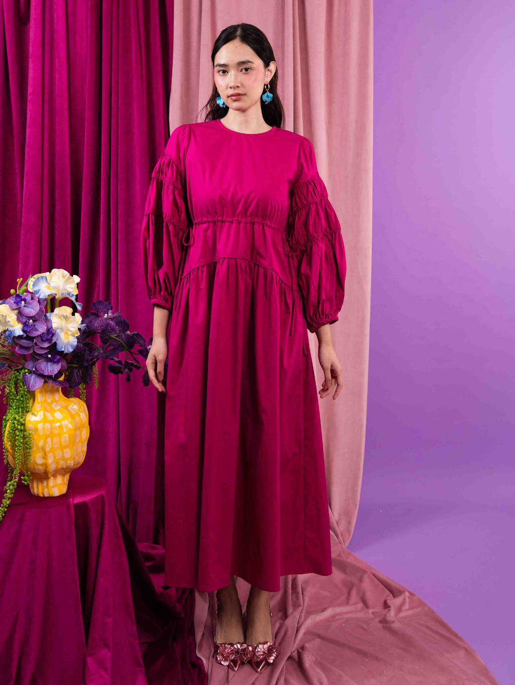 Tiffany Gathered Dress - Magenta