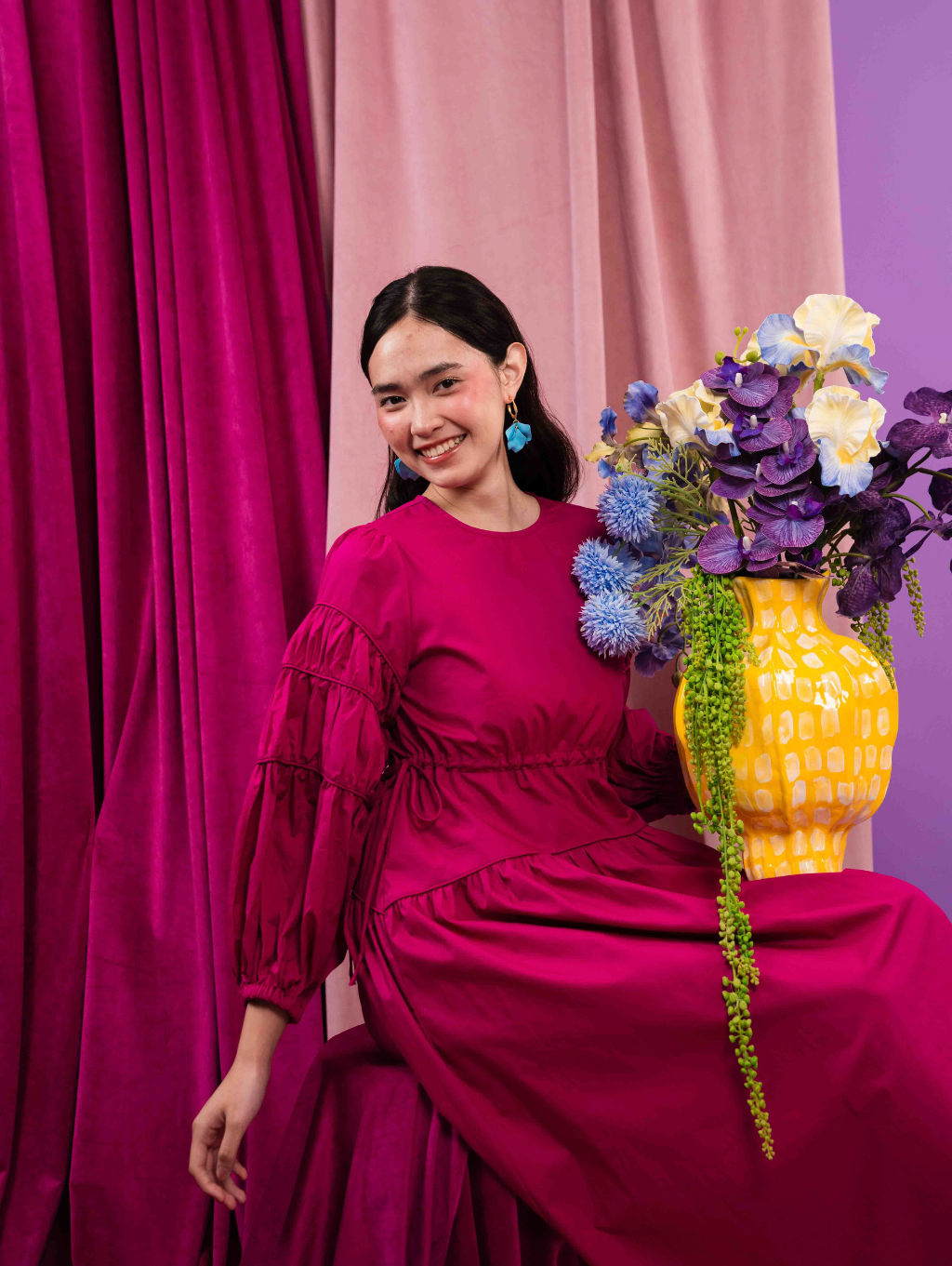 Tiffany Gathered Dress - Magenta