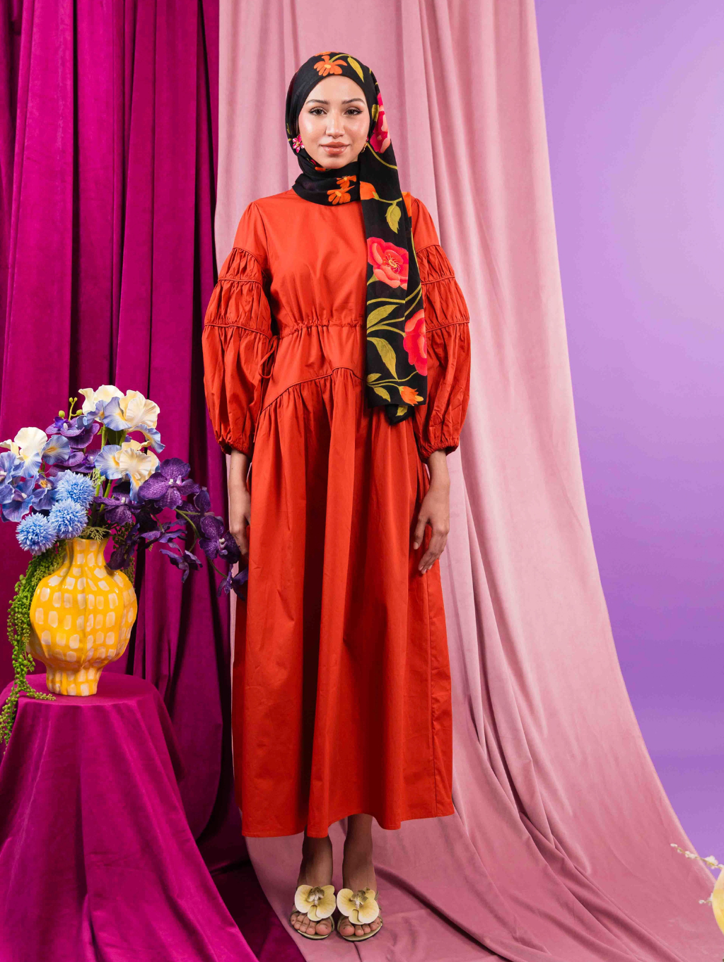 Tiffany Gathered Dress - Burnt Orange