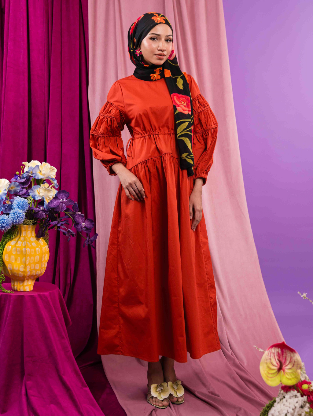 Tiffany Gathered Dress - Burnt Orange