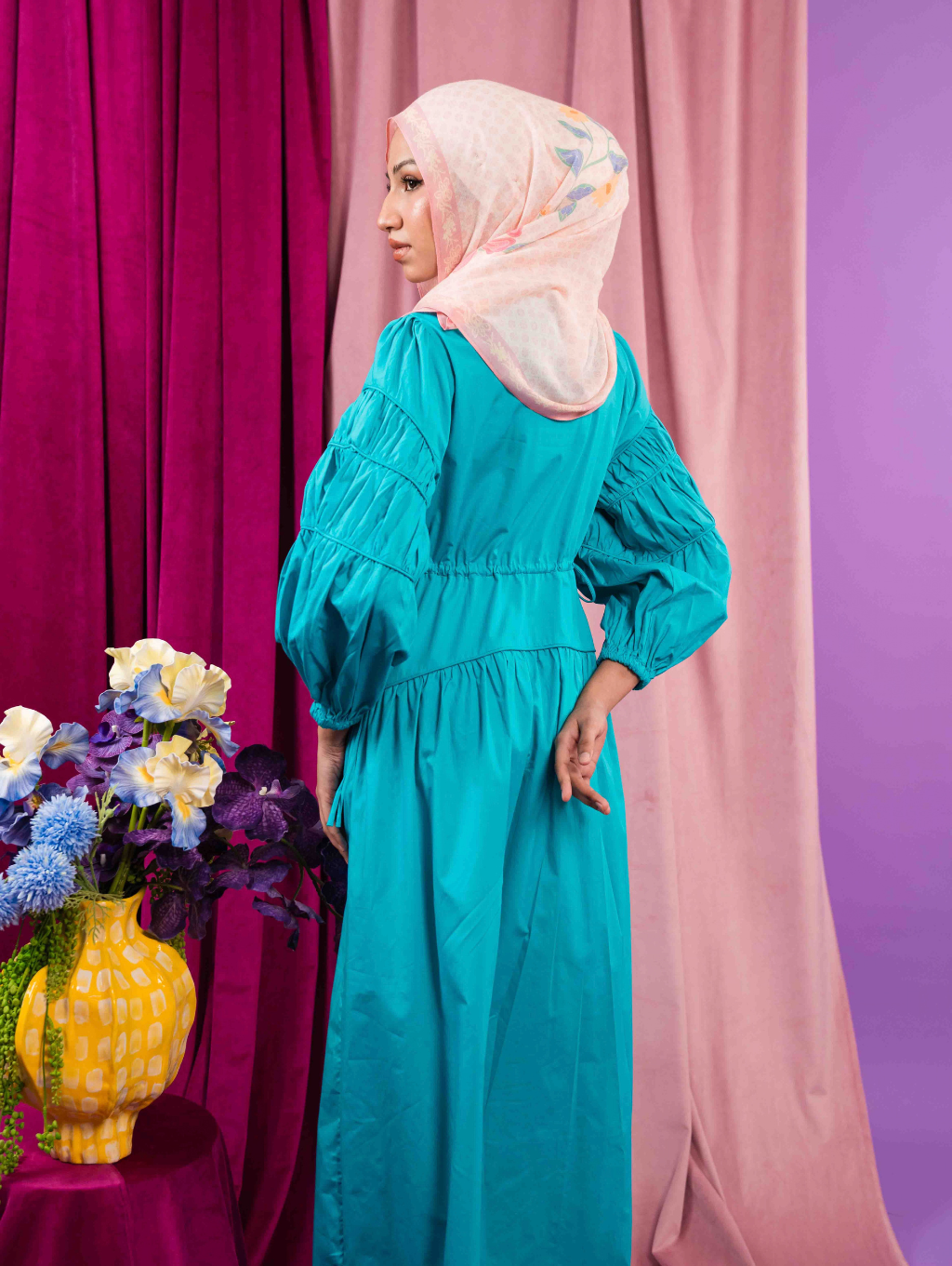 Tiffany Gathered Dress - Turquoise