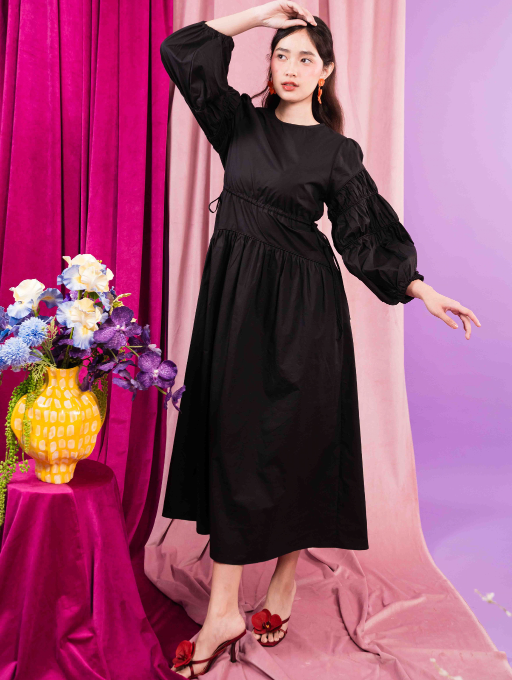 Tiffany Gathered Dress - Black