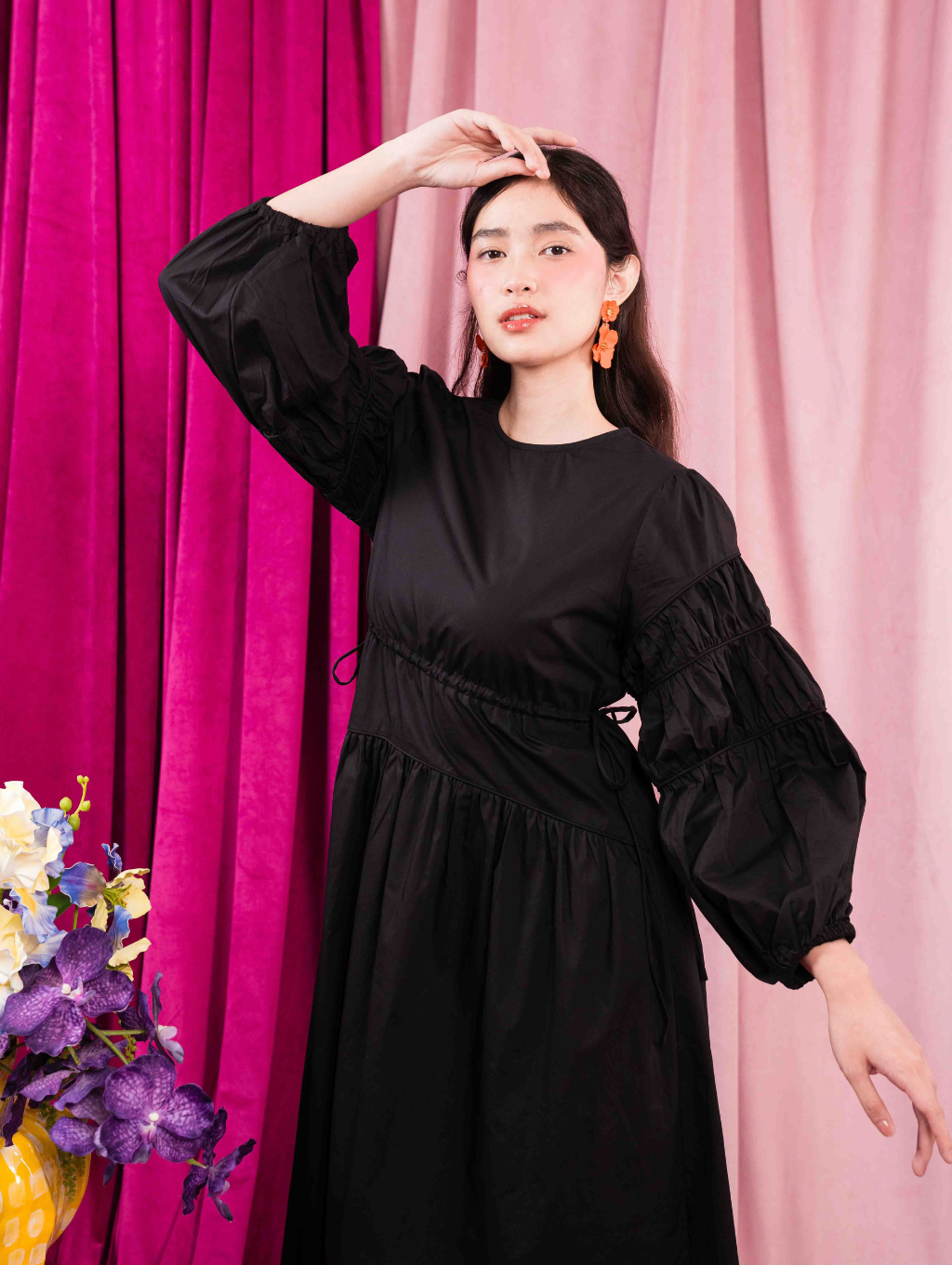 Tiffany Gathered Dress - Black