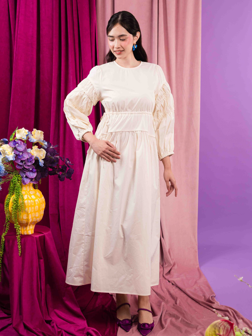 Tiffany Gathered Dress - Off White