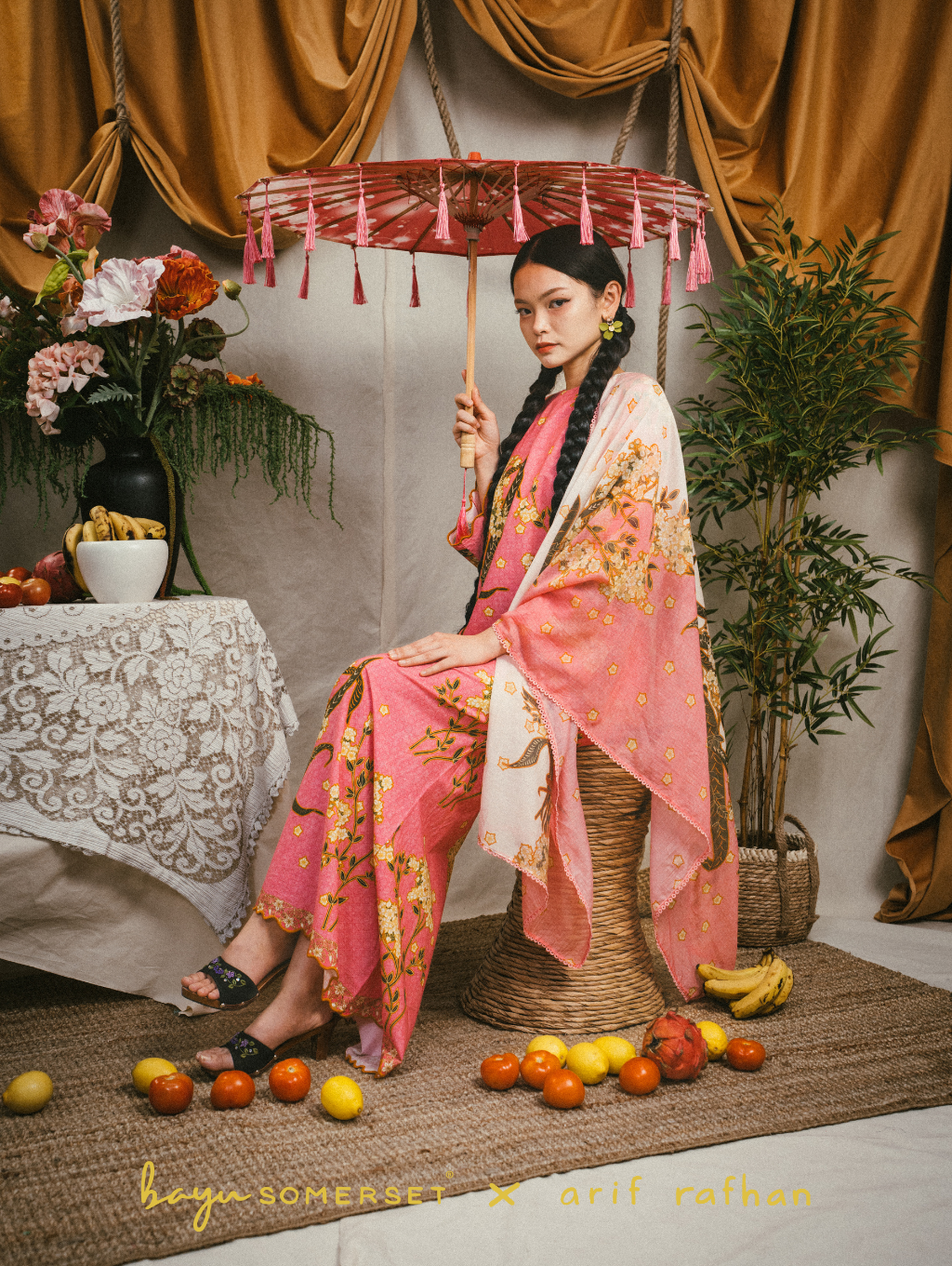 Gina Oversized Kurung - Kesidang Merah Jambu (with shawl)