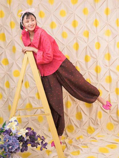 Ivy Harem Pants - Pois Maroon