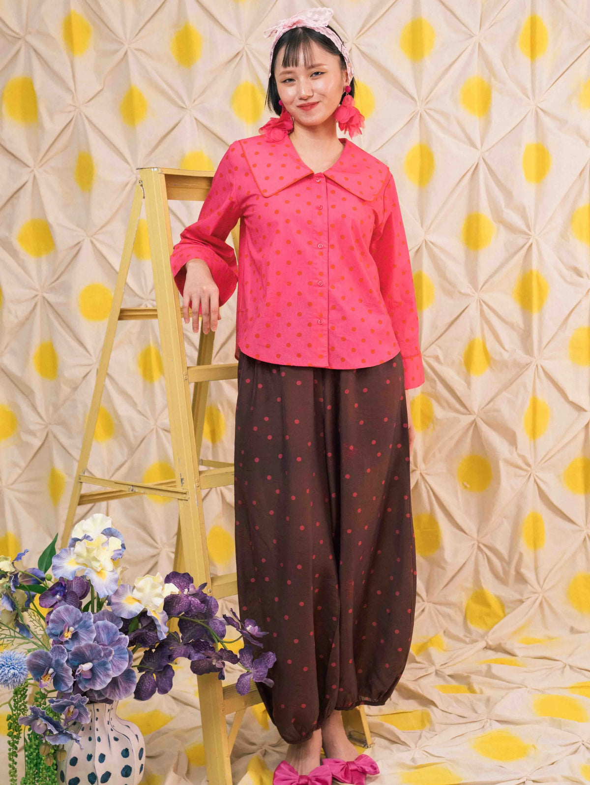 Ivy Harem Pants - Pois Maroon