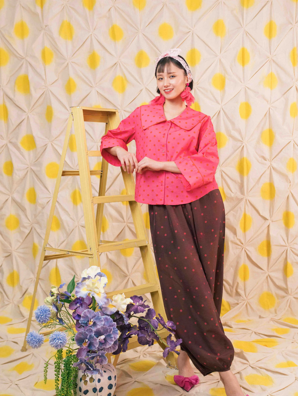 Ivy Harem Pants - Pois Maroon