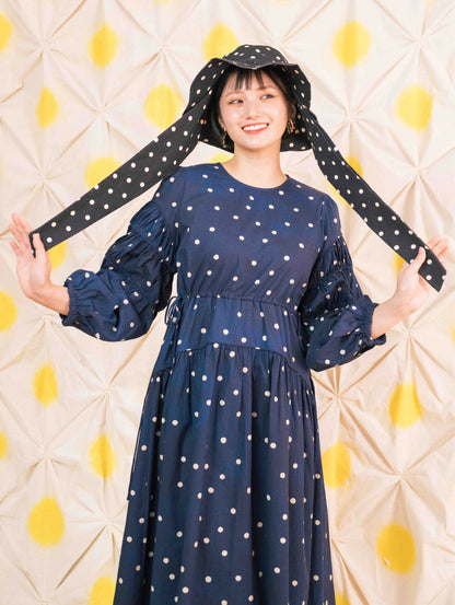 Tiffany Gathered Dress - Pois Navy